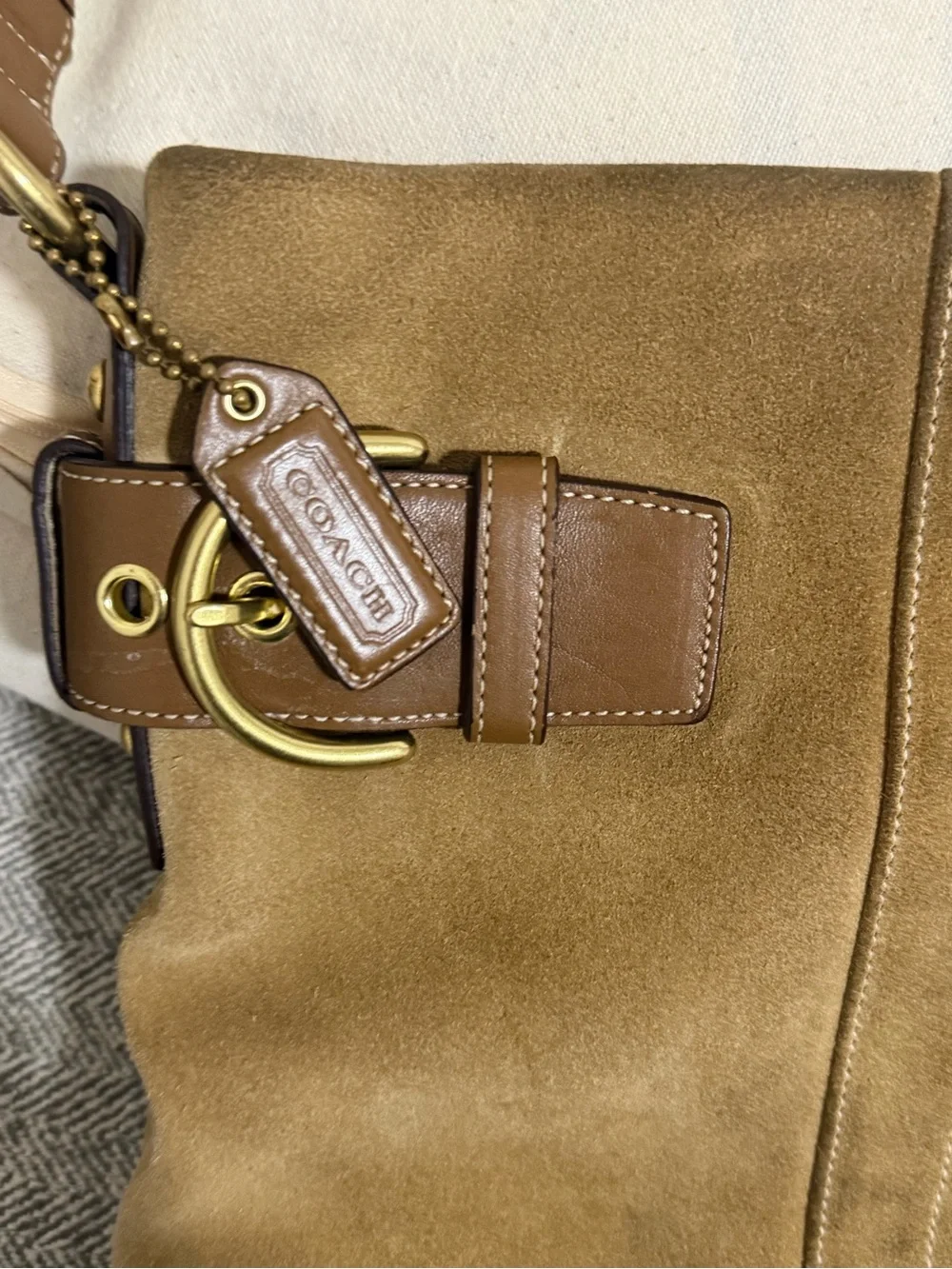 Brown Coach Man Suede Messanger Bag